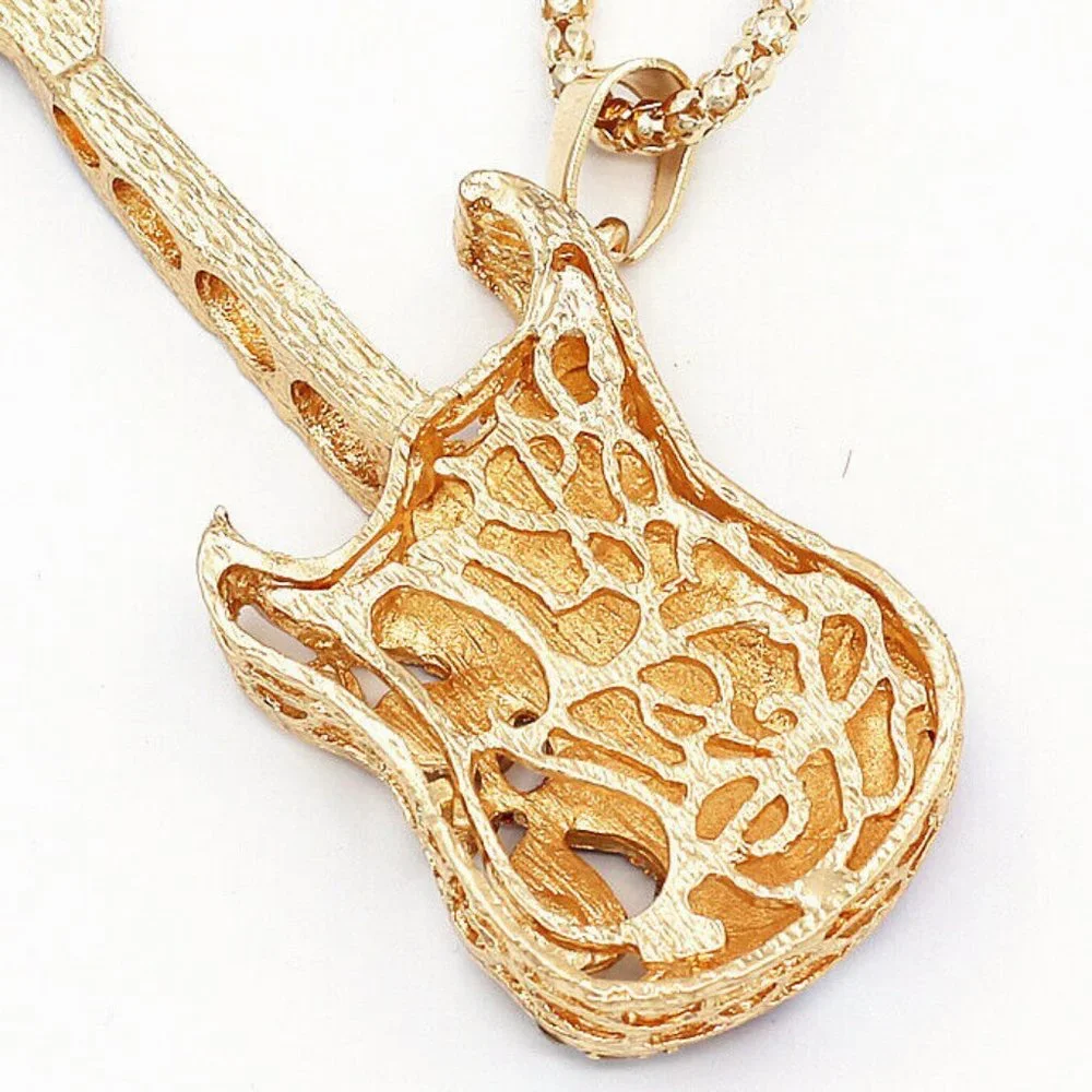 Music Lovers! Electric GUITAR Red & White Enamel & Rhinestone Pendant Necklace - Picture 7 of 8